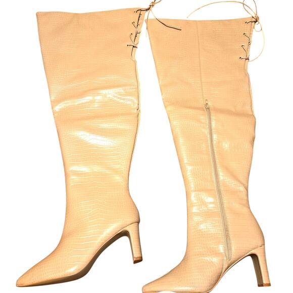 NWOT Nadia Plus 8W Women's Thigh High Croc Boots 3 In. Heel Shoe 8 W Wide New - Picture 2 of 9